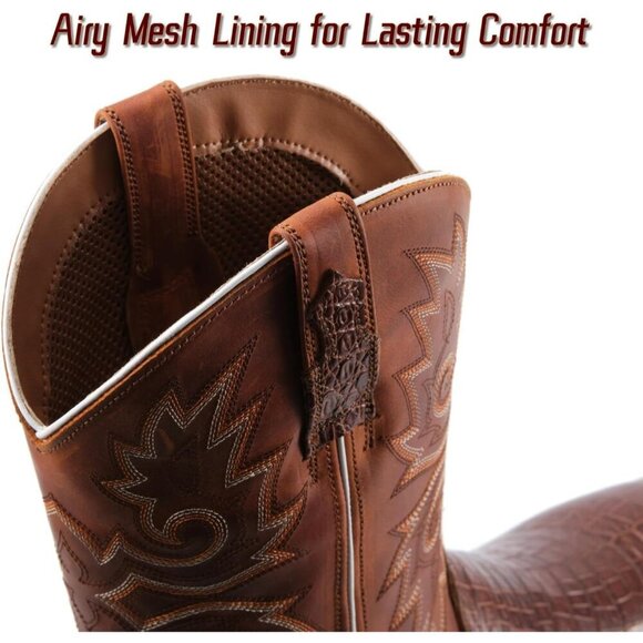 Men‘s Natural Caiman Belly Leather Cowboy Bold Crocodile Texture Square Toe Boot main image 4